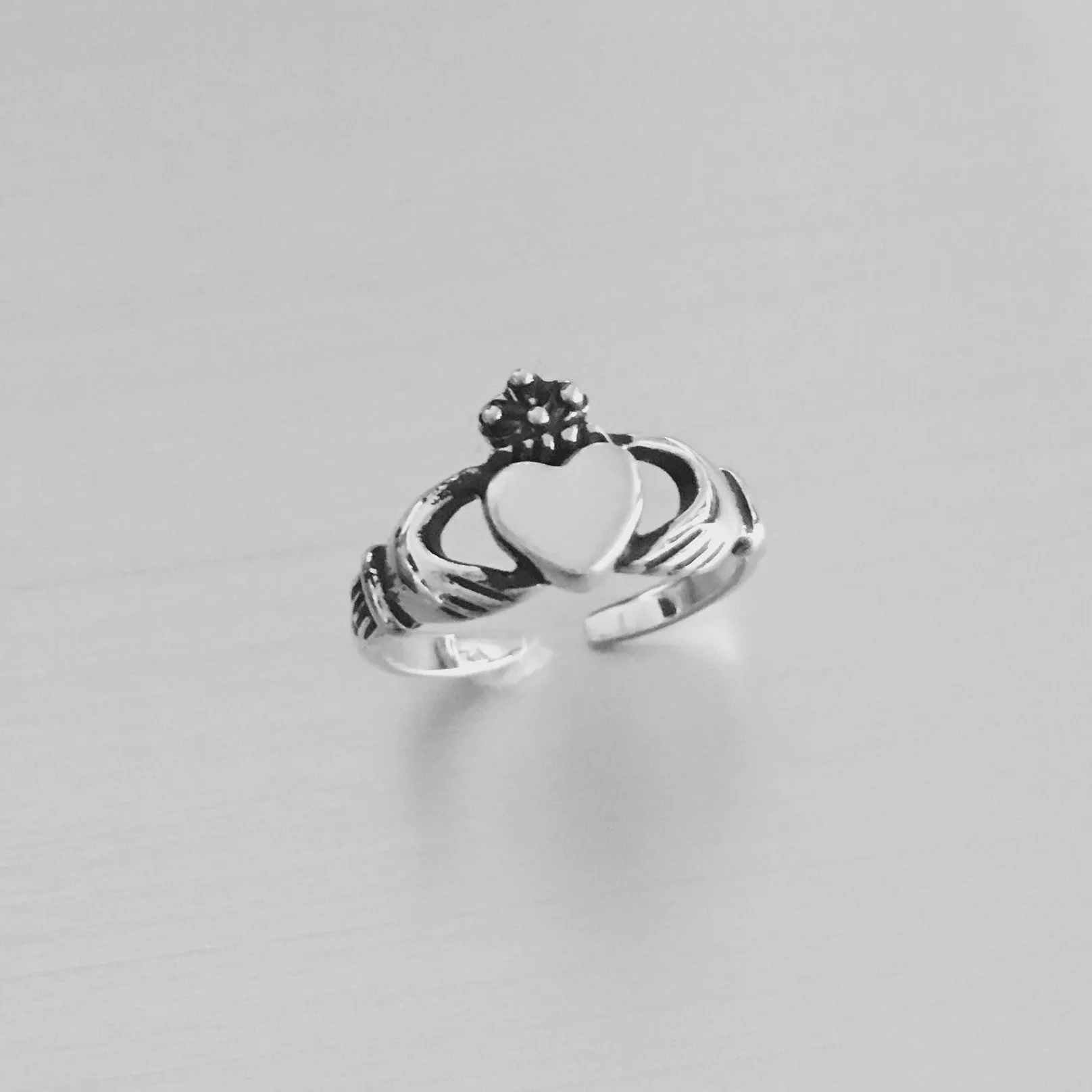 Sterling Silver Claddagh Toe Ring, Silver Ring, Boho Ring, Irish Ring, Adjustable Ring