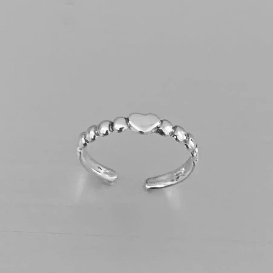 Sterling Silver Heart Toe Ring with Dots, Silver Rings, Love Ring, Heart Ring