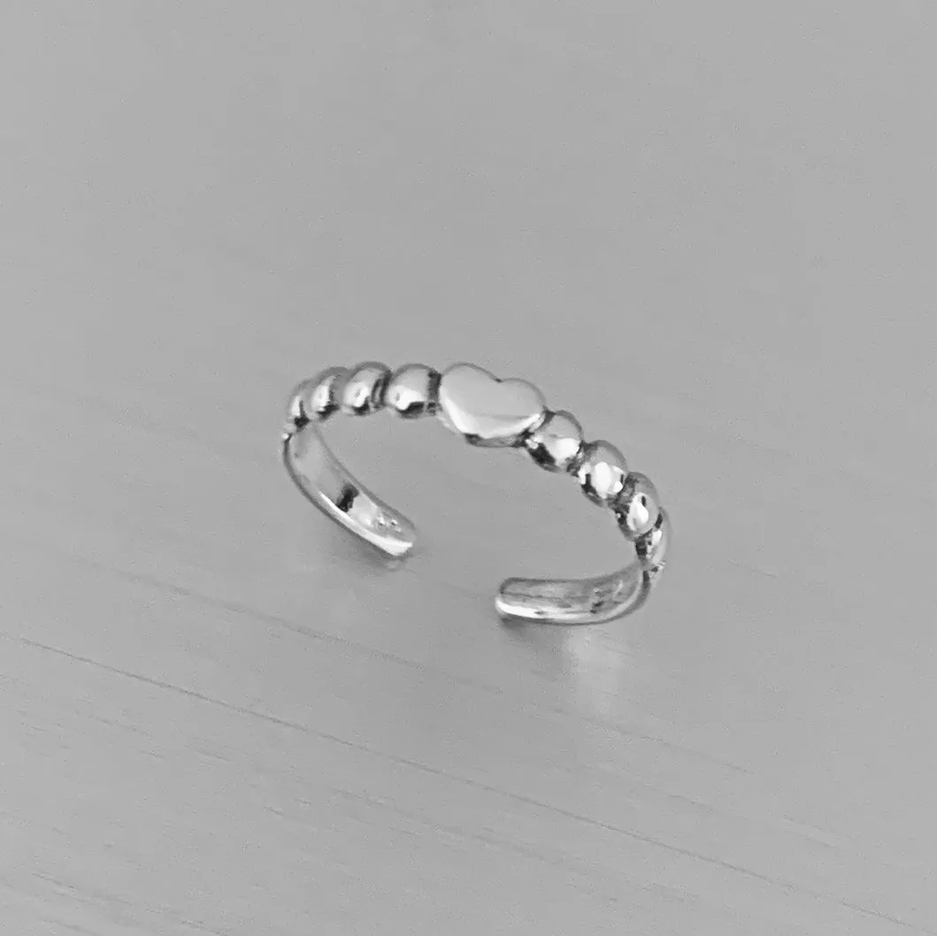 Sterling Silver Heart Toe Ring with Dots, Silver Rings, Love Ring, Heart Ring