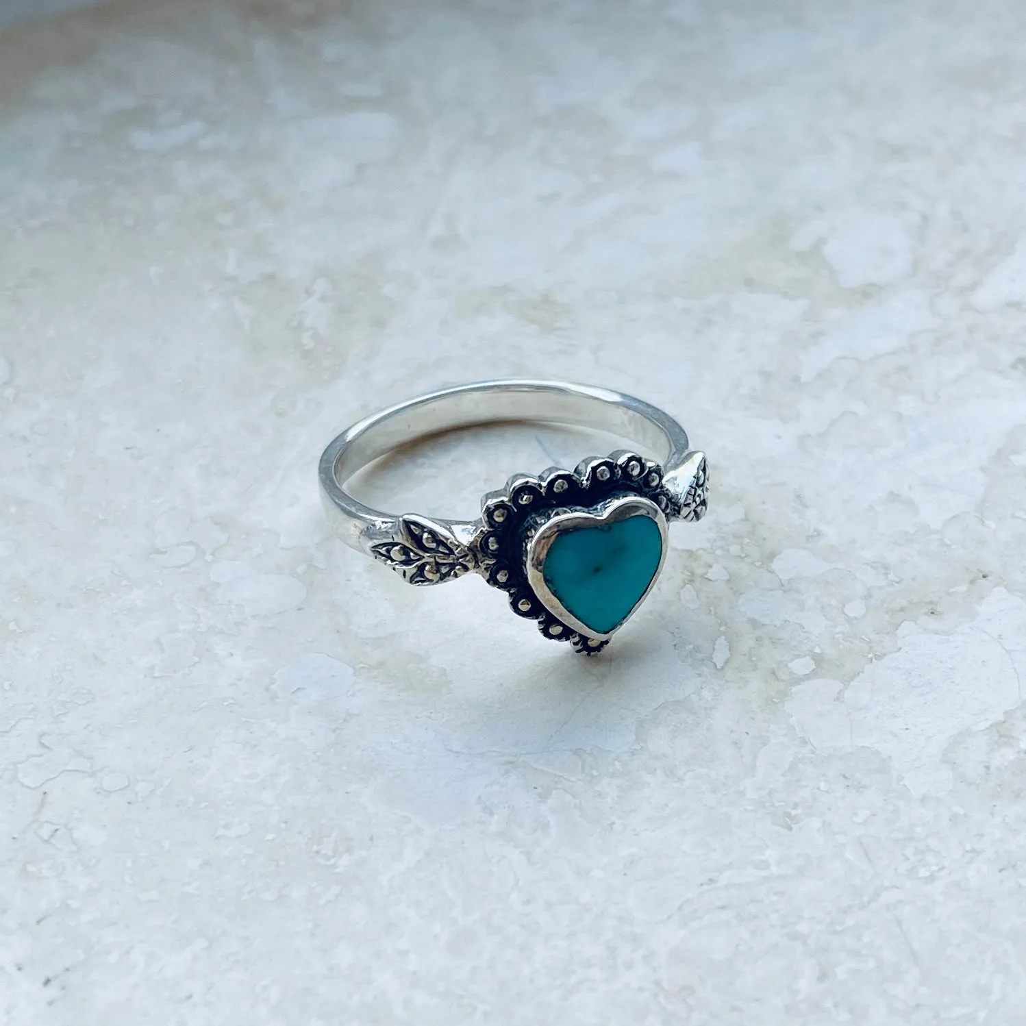 Sterling Silver Stabilized Turquoise Heart Ring, Heart Ring, Silver Rings, Boho Ring