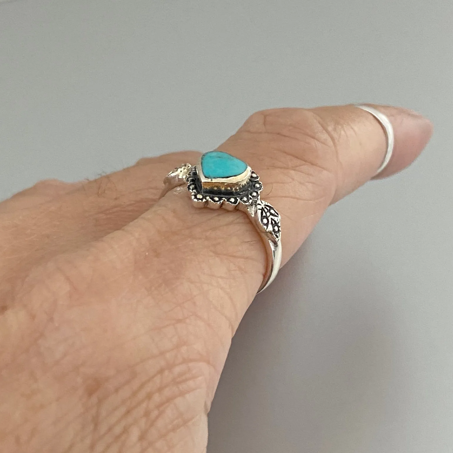 Sterling Silver Stabilized Turquoise Heart Ring, Heart Ring, Silver Rings, Boho Ring
