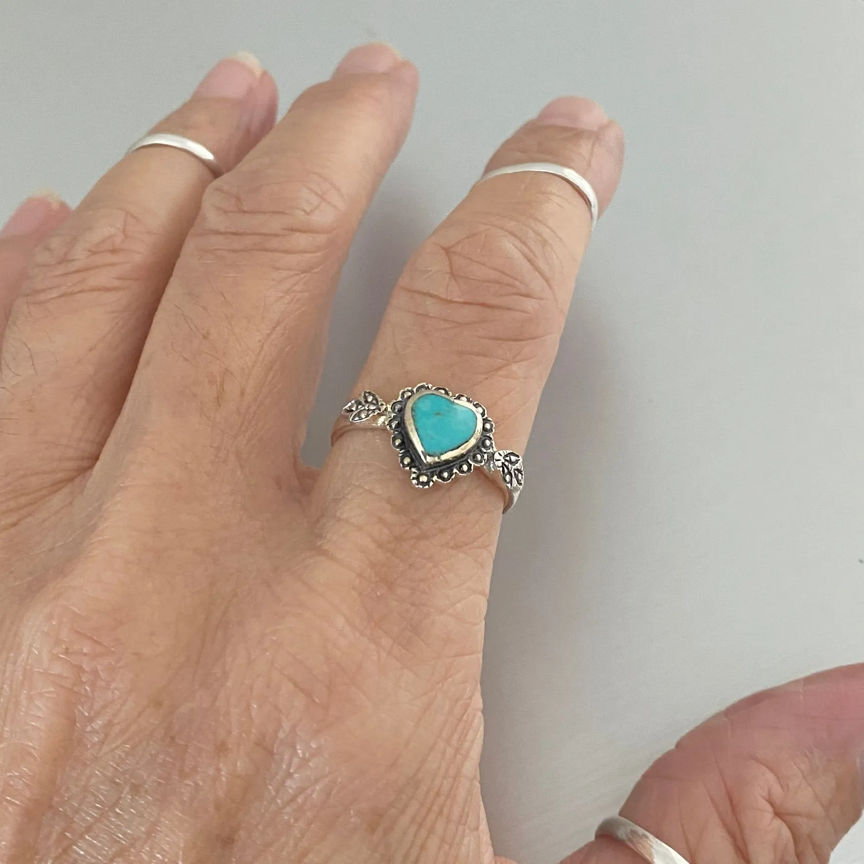 Sterling Silver Stabilized Turquoise Heart Ring, Heart Ring, Silver Rings, Boho Ring