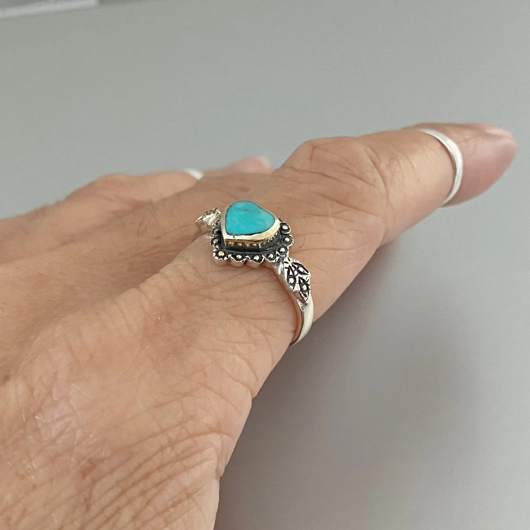 Sterling Silver Stabilized Turquoise Heart Ring, Heart Ring, Silver Rings, Boho Ring