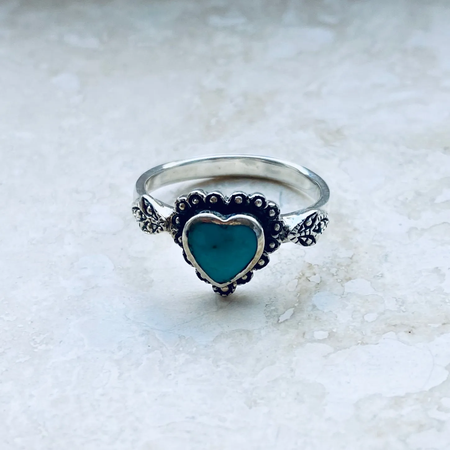Sterling Silver Stabilized Turquoise Heart Ring, Heart Ring, Silver Rings, Boho Ring