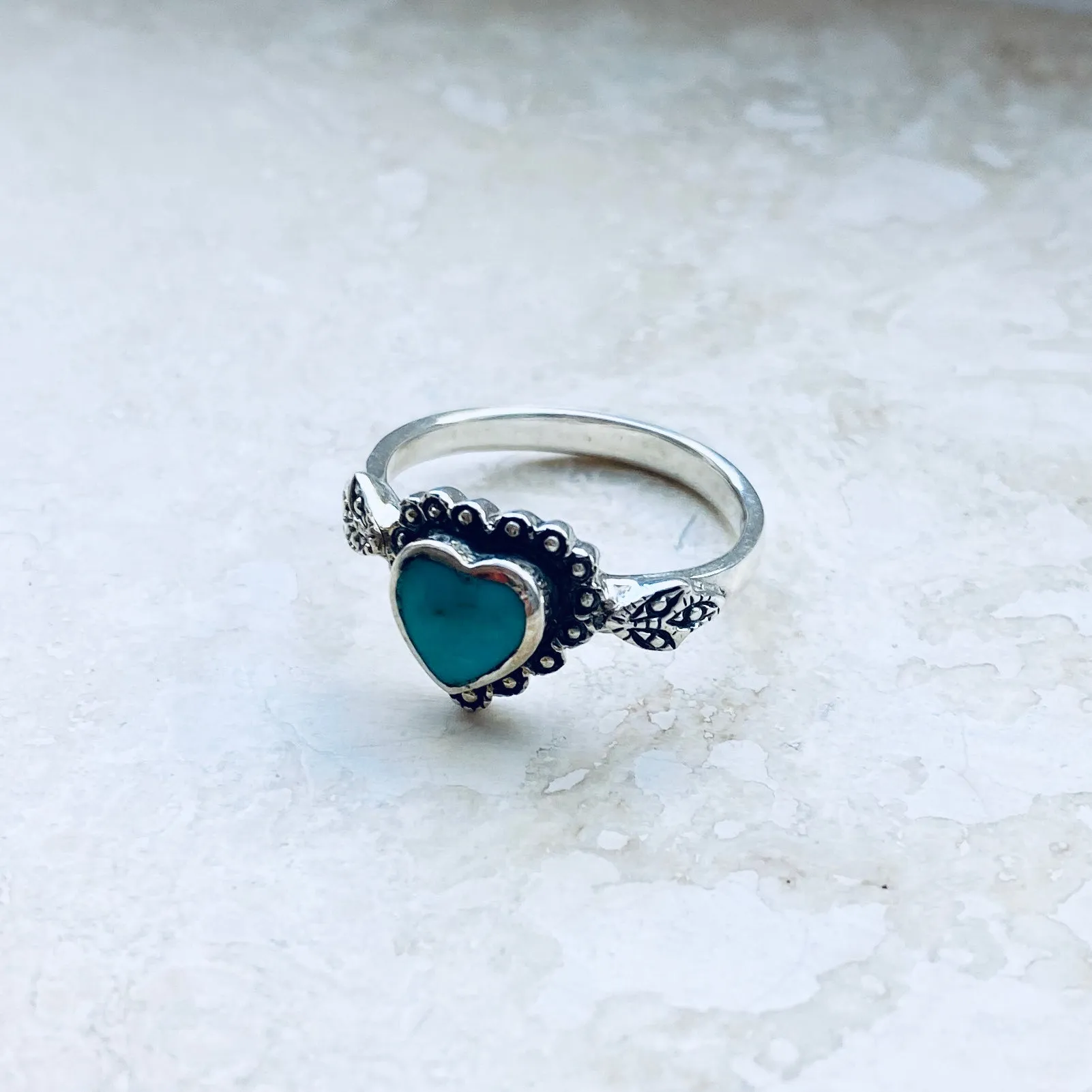Sterling Silver Stabilized Turquoise Heart Ring, Heart Ring, Silver Rings, Boho Ring