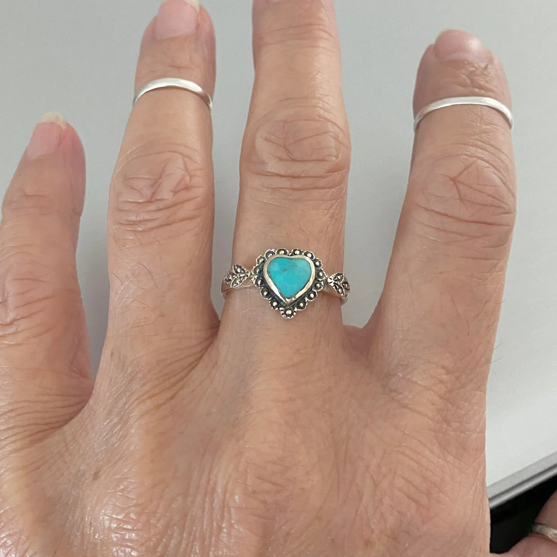 Sterling Silver Stabilized Turquoise Heart Ring, Heart Ring, Silver Rings, Boho Ring