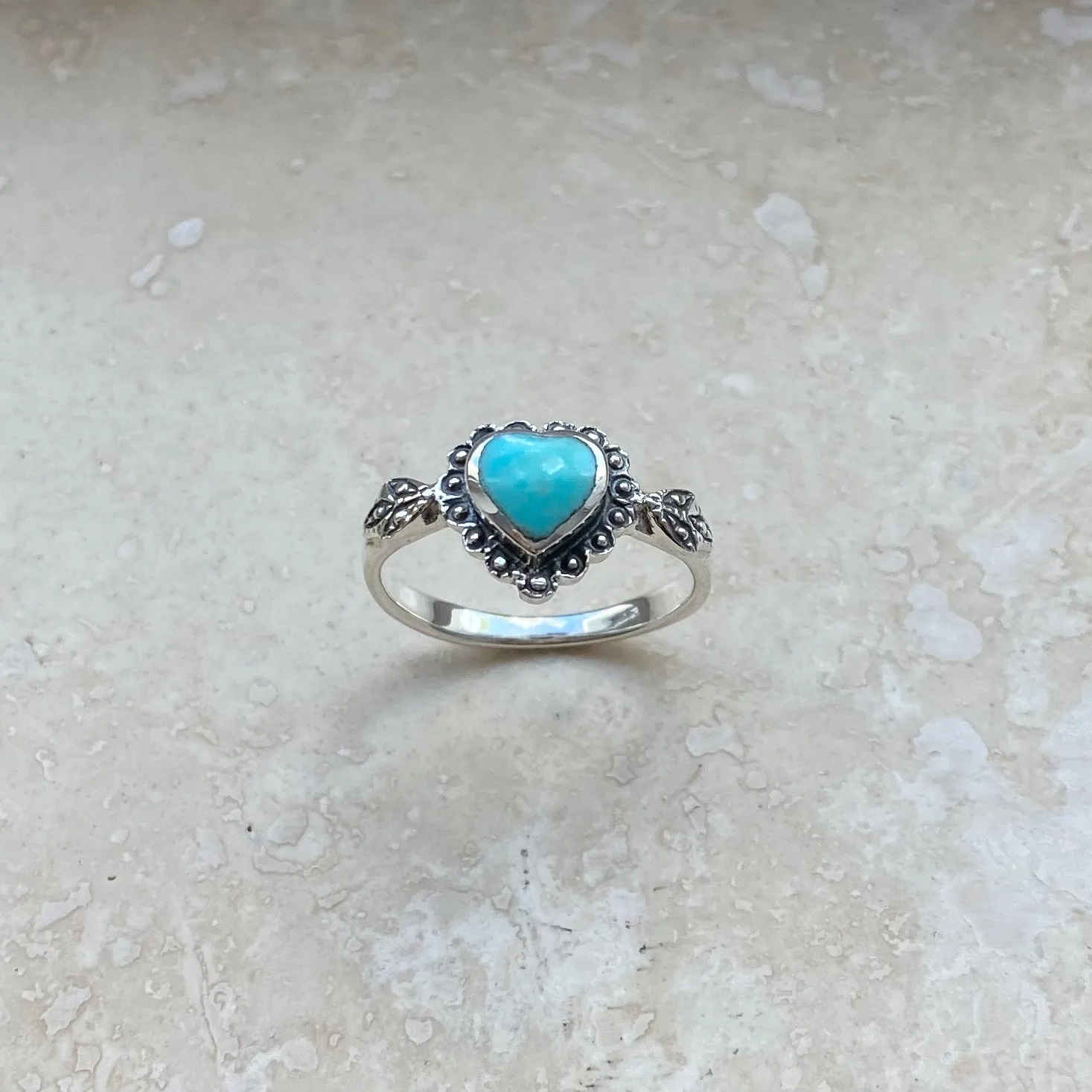 Sterling Silver Stabilized Turquoise Heart Ring, Heart Ring, Silver Rings, Boho Ring