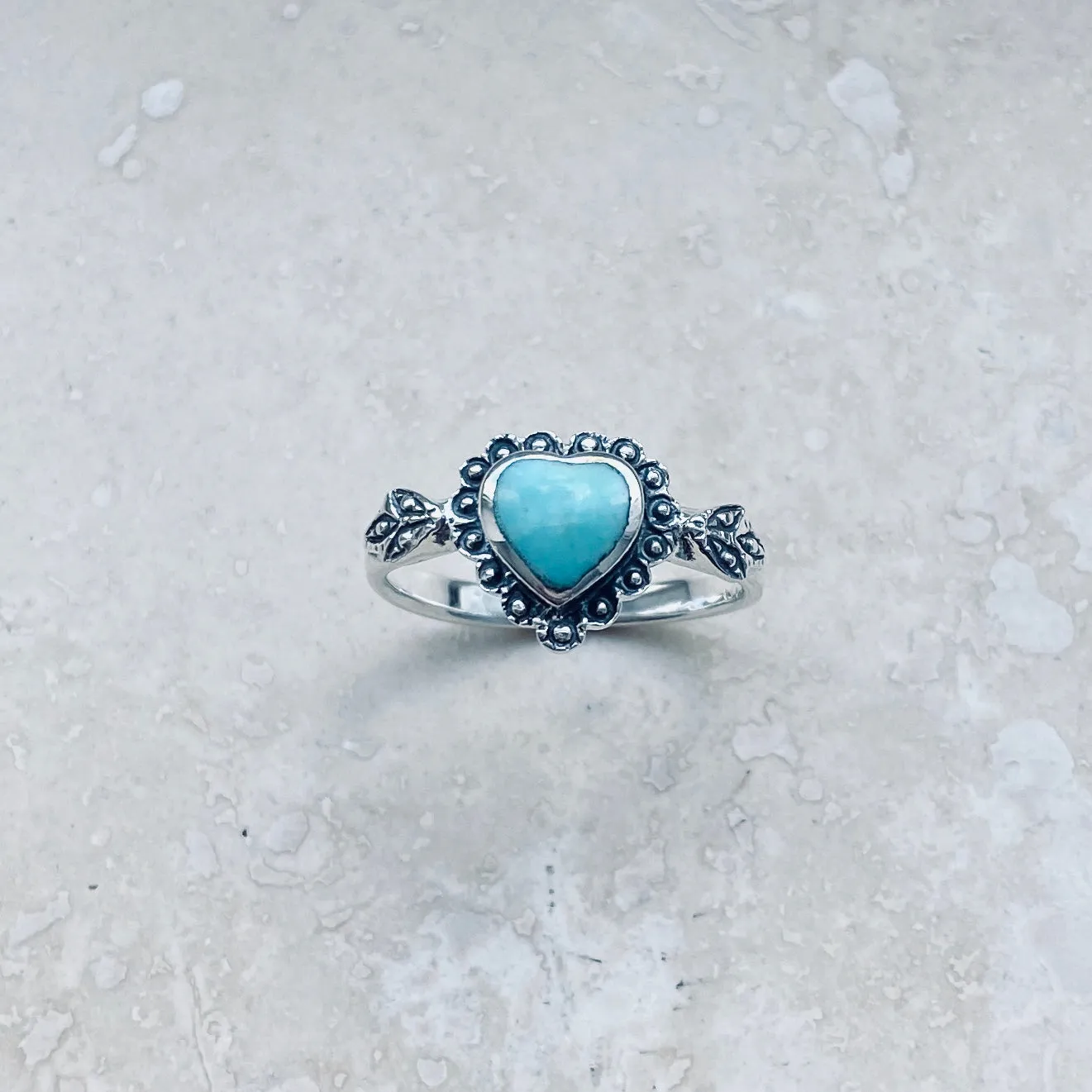Sterling Silver Stabilized Turquoise Heart Ring, Heart Ring, Silver Rings, Boho Ring