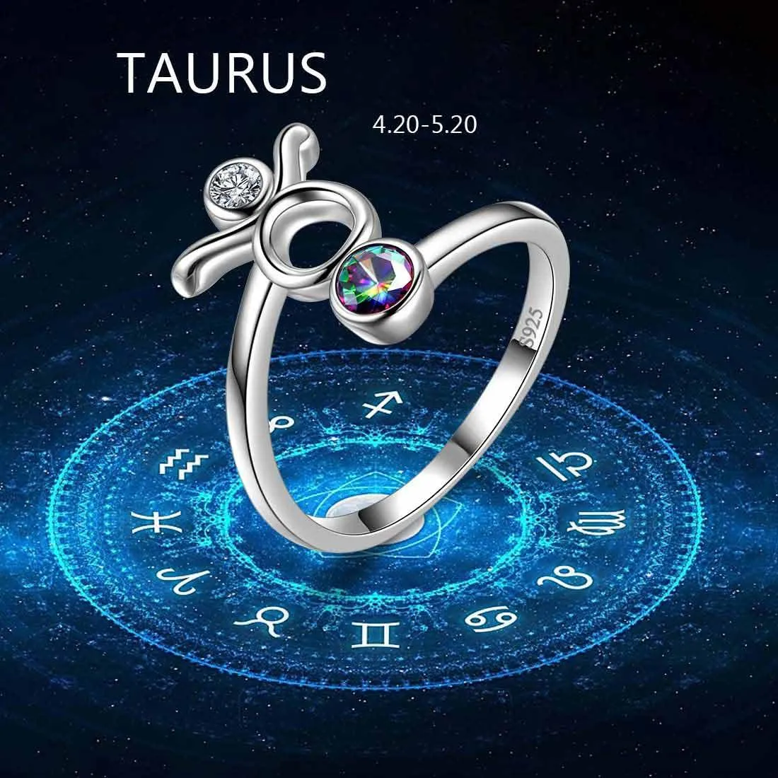 Taurus Zodiac Rings Women Girls Jewelry Birthday Gift Mystic Topaz 925 Silver