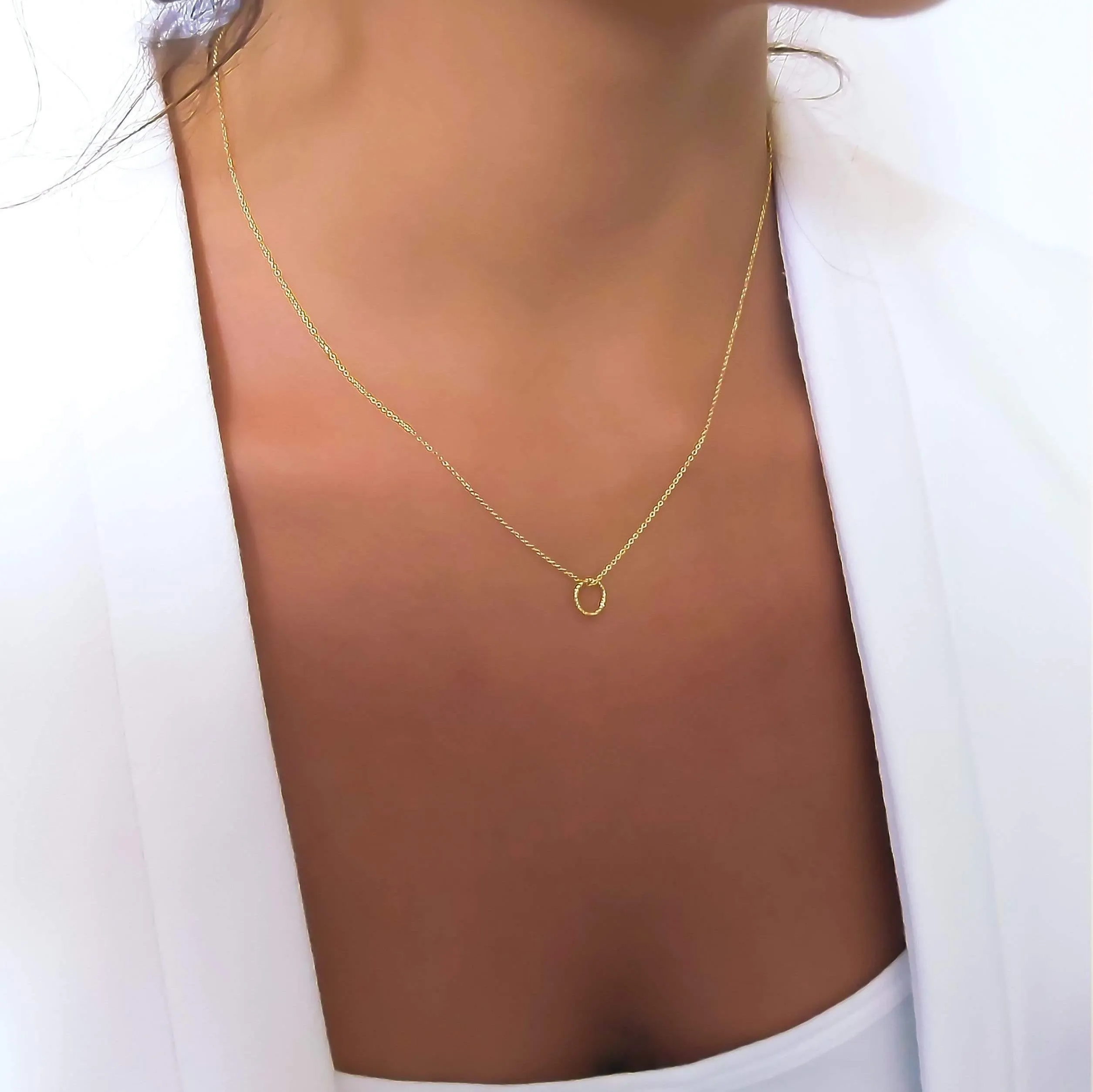 Textured Gold Circle Necklace