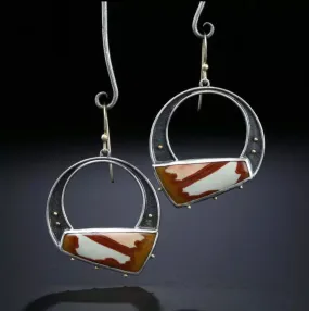 Tribal Geometric Colorful Painting Stone Earrings Vintage Jewelry Hollow Black Metal Antique Two Tone Drop Earrings