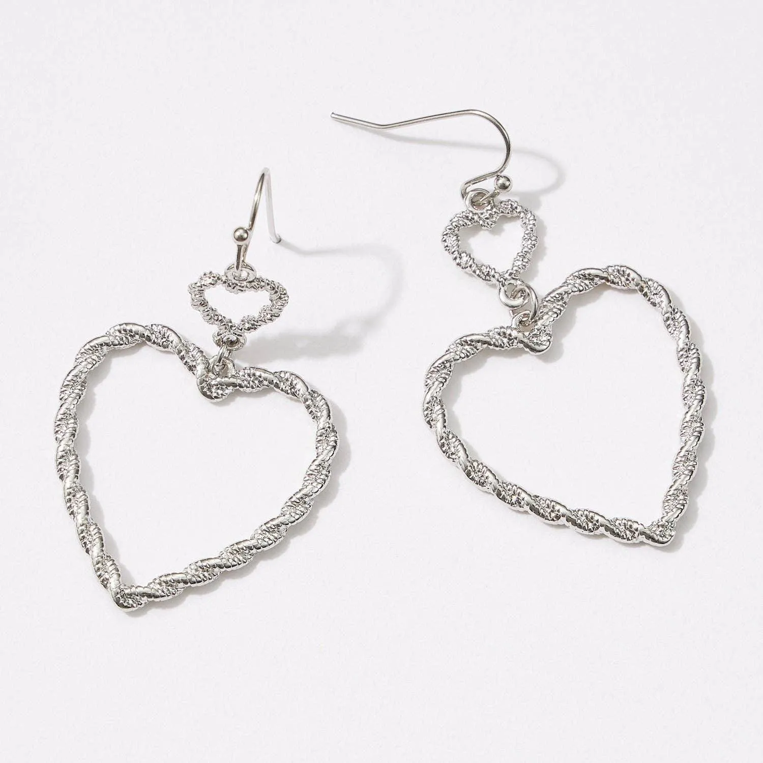 Twisted Metal Heart-Shaped Dangling Earrings