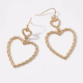 Twisted Metal Heart-Shaped Dangling Earrings