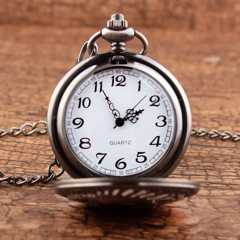 Unisex Antique Retro Quartz Movement Bronze Chain Pocket Watch