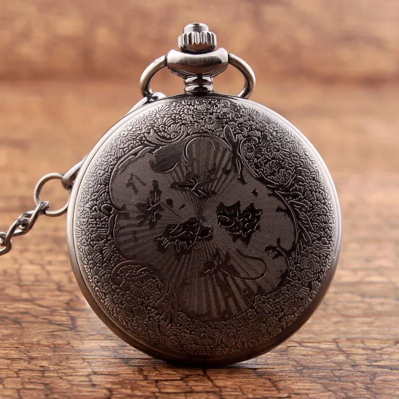 Unisex Antique Retro Quartz Movement Bronze Chain Pocket Watch