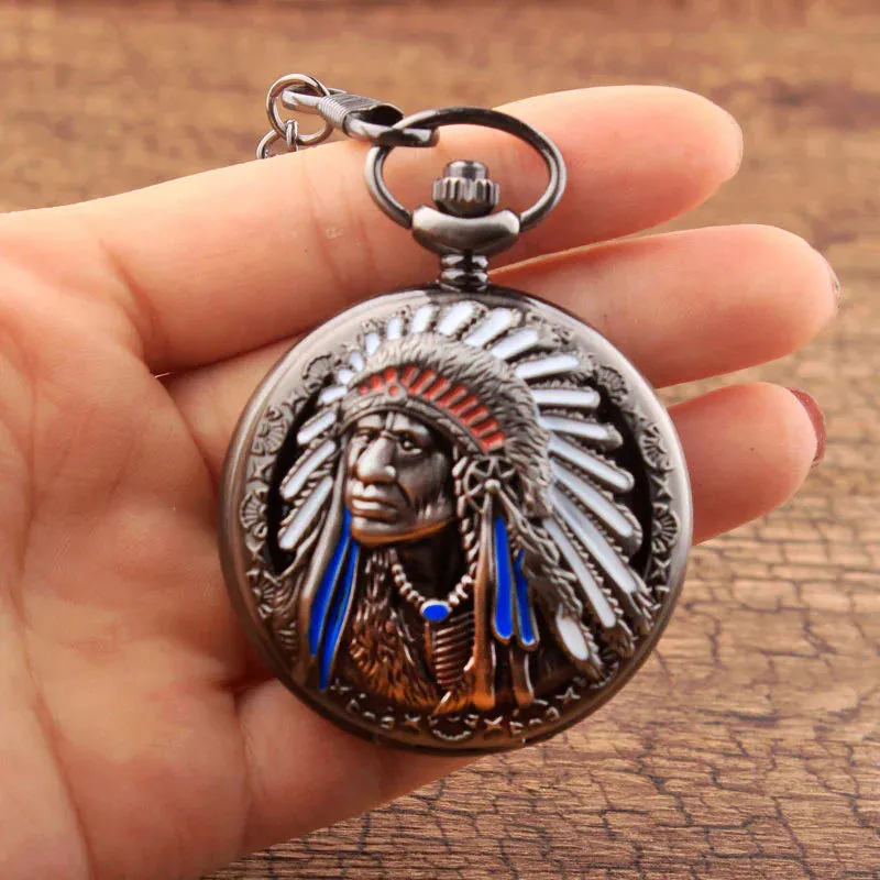 Unisex Antique Retro Quartz Movement Bronze Chain Pocket Watch