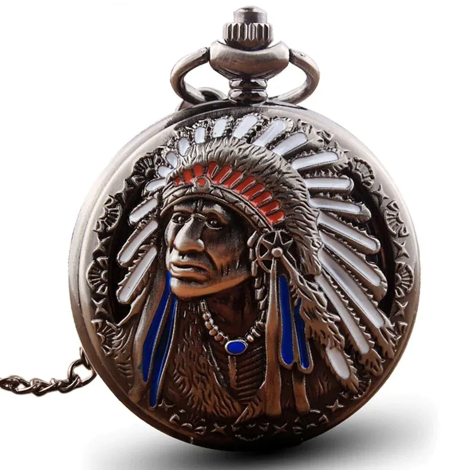 Unisex Antique Retro Quartz Movement Bronze Chain Pocket Watch