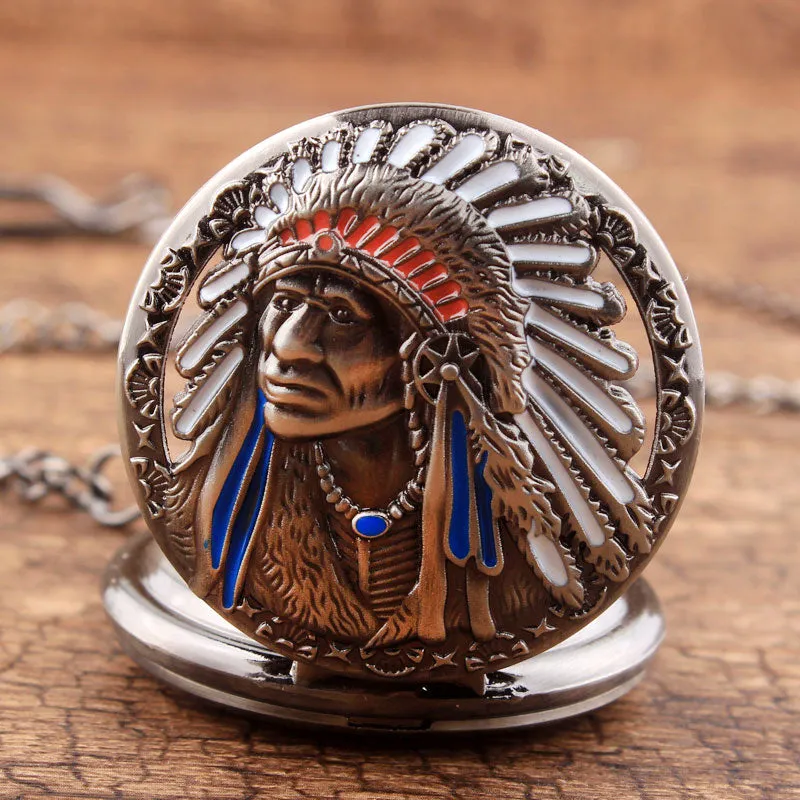 Unisex Antique Retro Quartz Movement Bronze Chain Pocket Watch