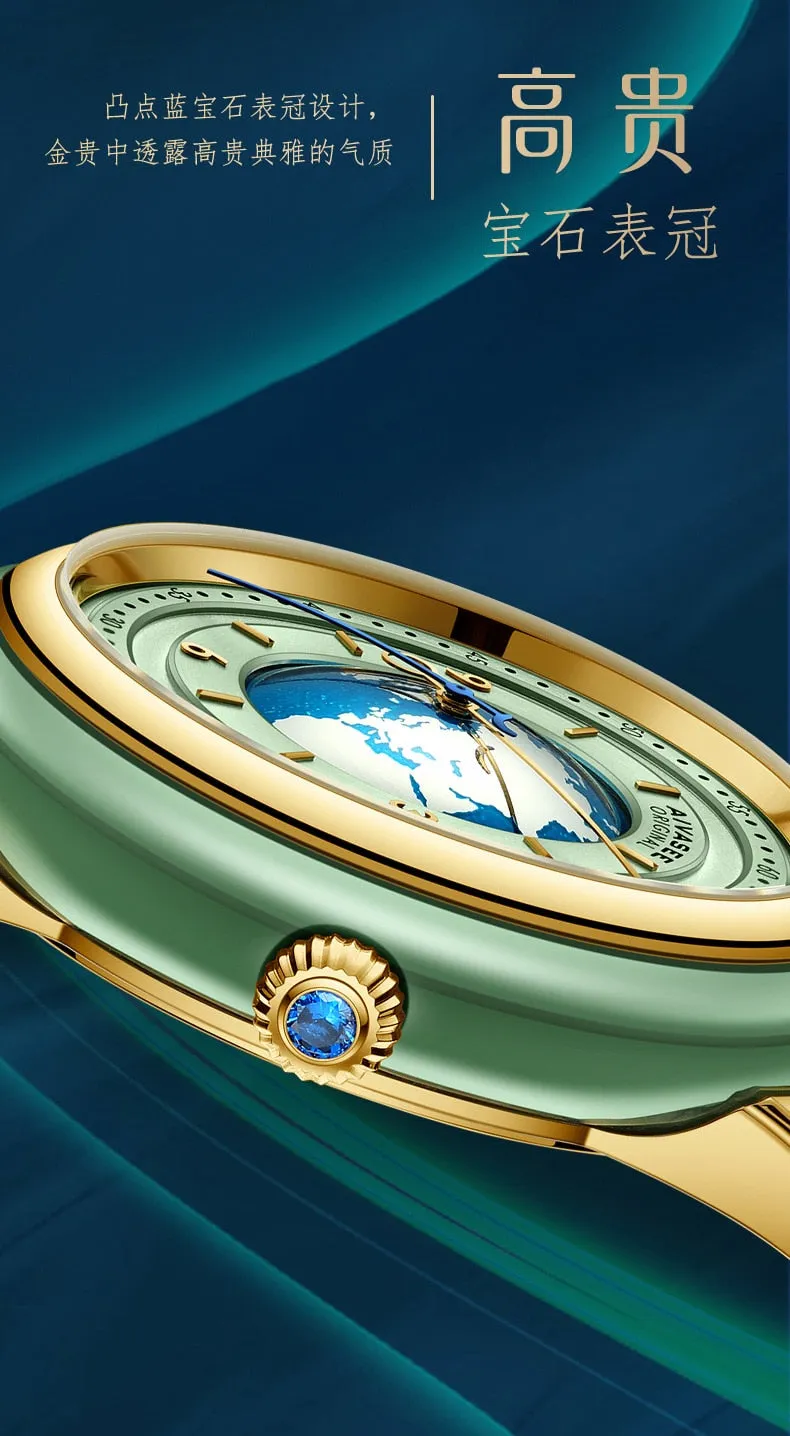 Unisex Hollow Earth Jade Automatic Mechanical Waterproof Watch