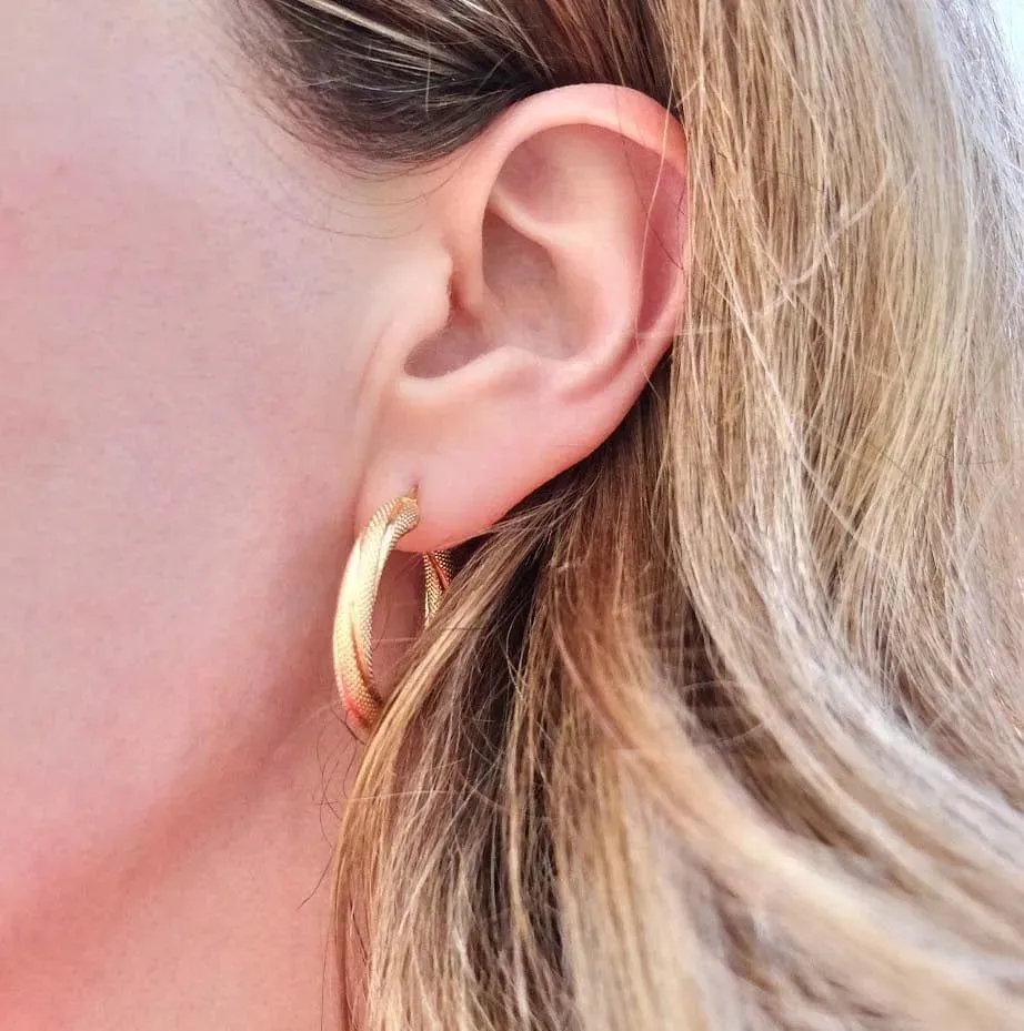 Vintage 1990s 9ct Large Textured Creole Hoop Earrings
