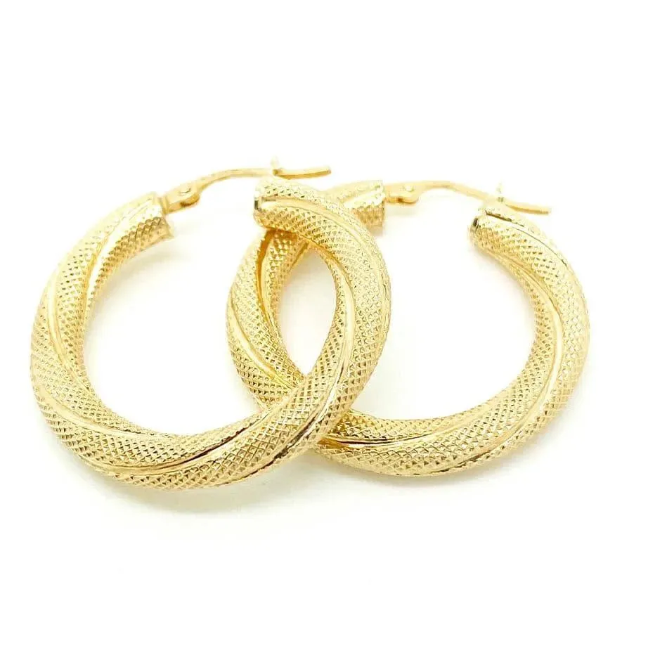 Vintage 1990s 9ct Large Textured Creole Hoop Earrings