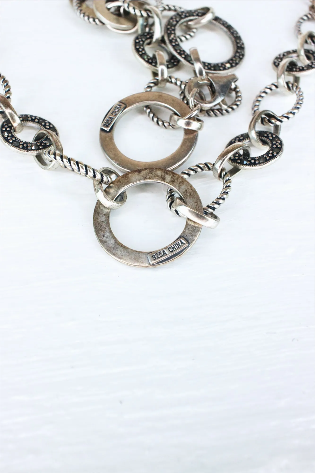 Vintage 925 Silver Hematite Necklace, Bracelet, & Earrings Set
