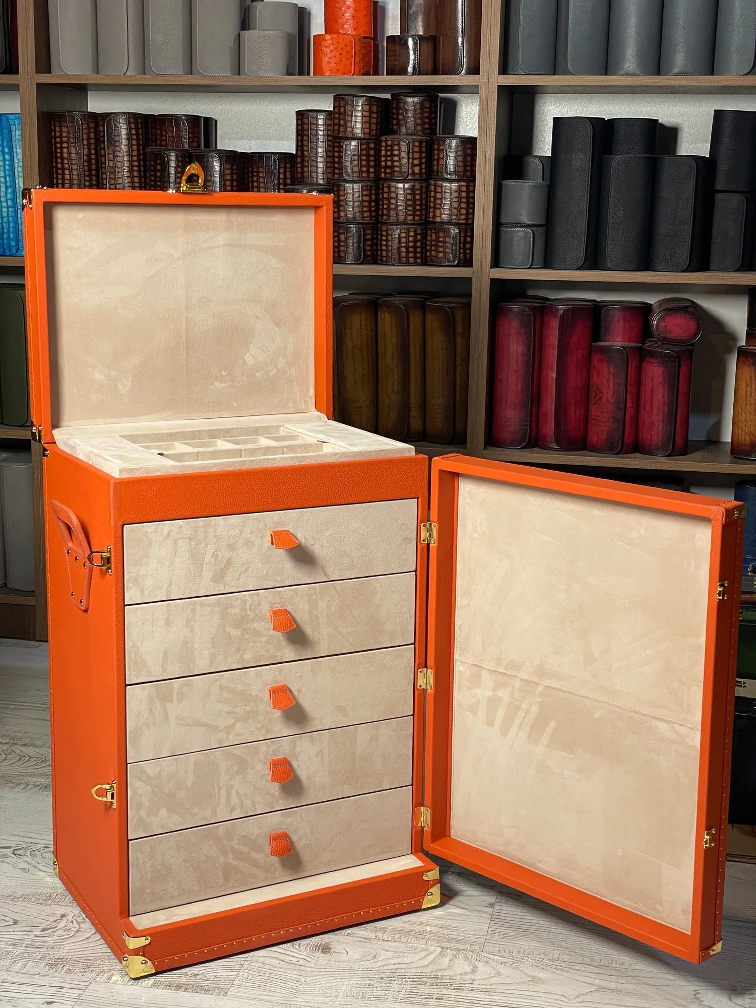 Watch Cabinet - Togo Orange for 94 Watches