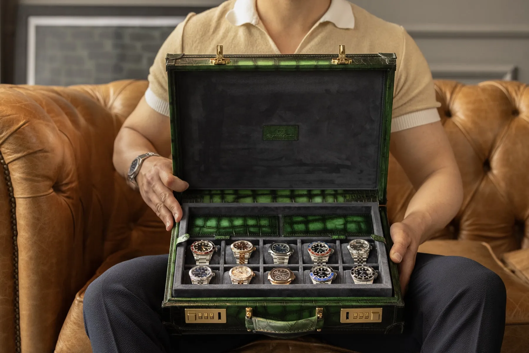 Watch Collector Case - CP Patina Green For 10 Watches