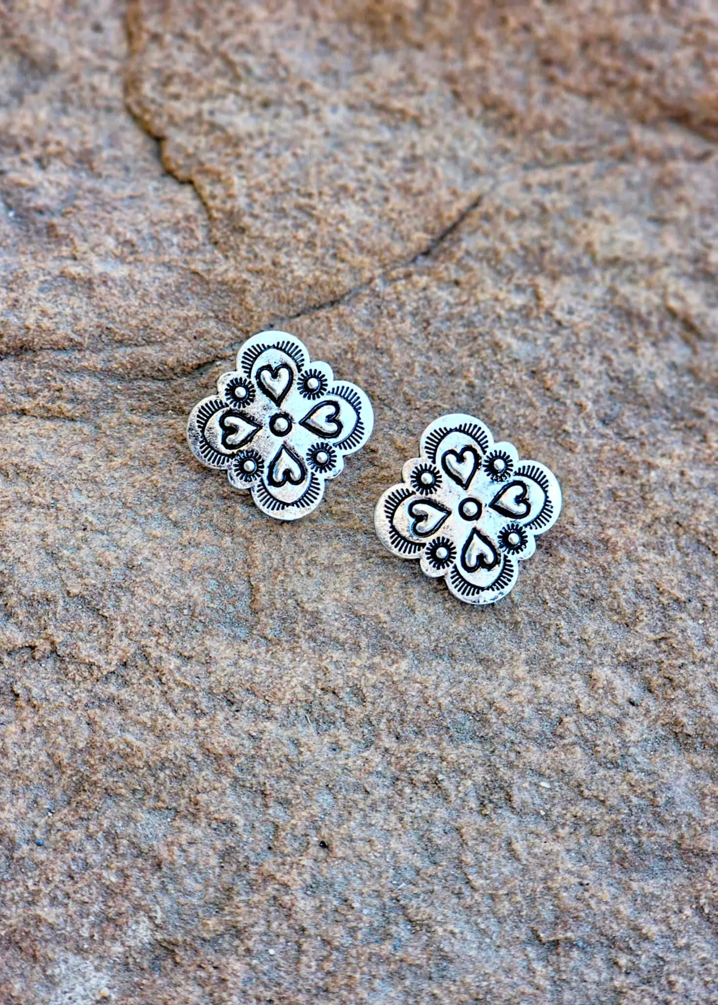 Western Texture Heart Design Earrings