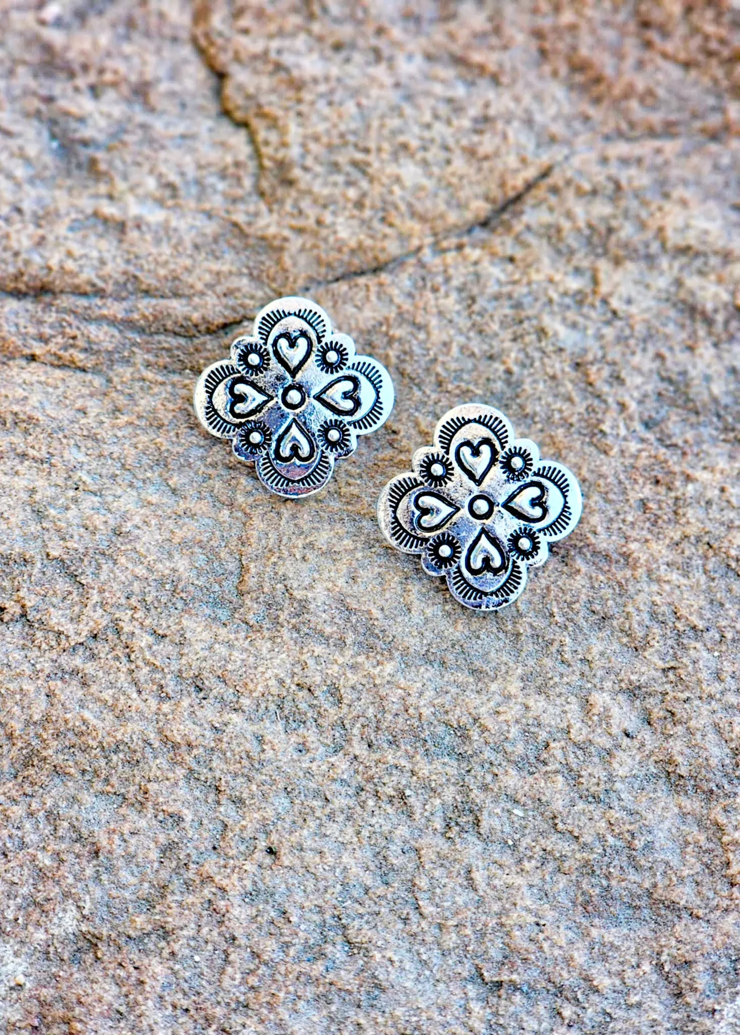 Western Texture Heart Design Earrings