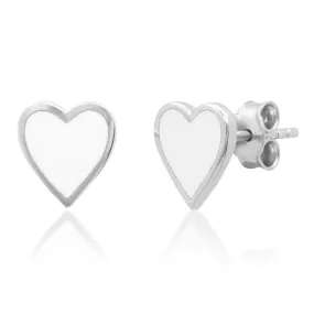 WHITE HEART ENAMEL STUDS SILVER