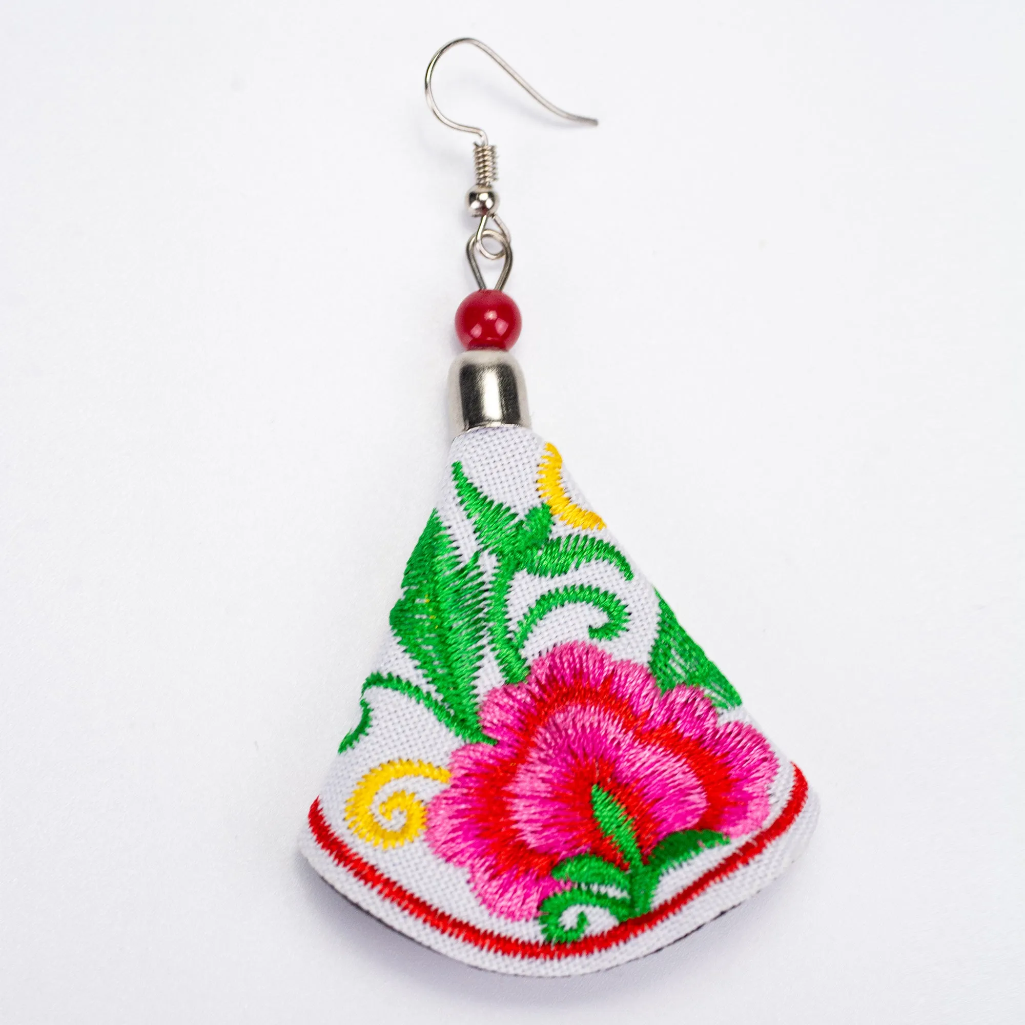 White Pink Hill Tribe Embroidery Earrings