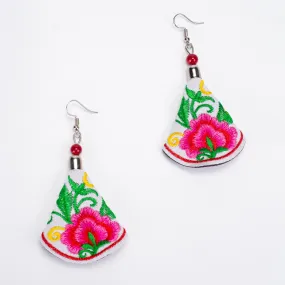 White Pink Hill Tribe Embroidery Earrings