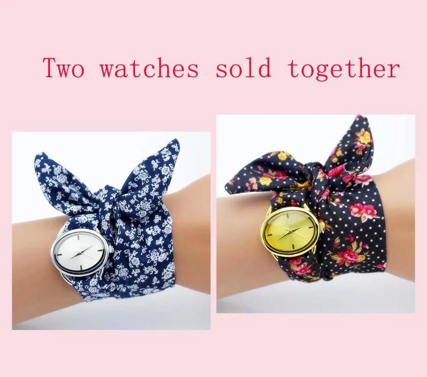 Women Floral Fabric Design Wrist Watches