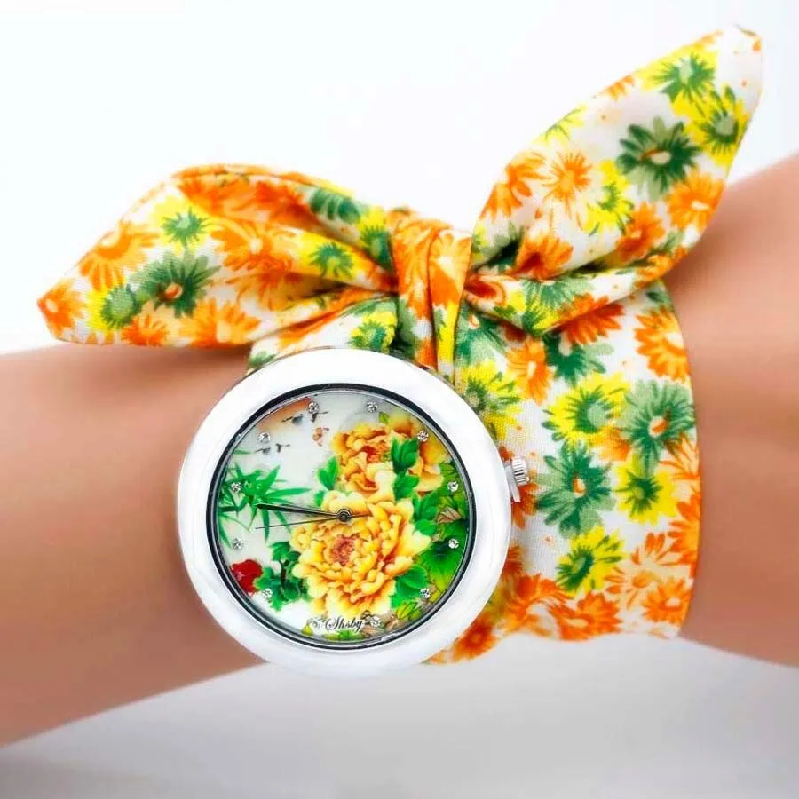 Women Floral Fabric Design Wrist Watches