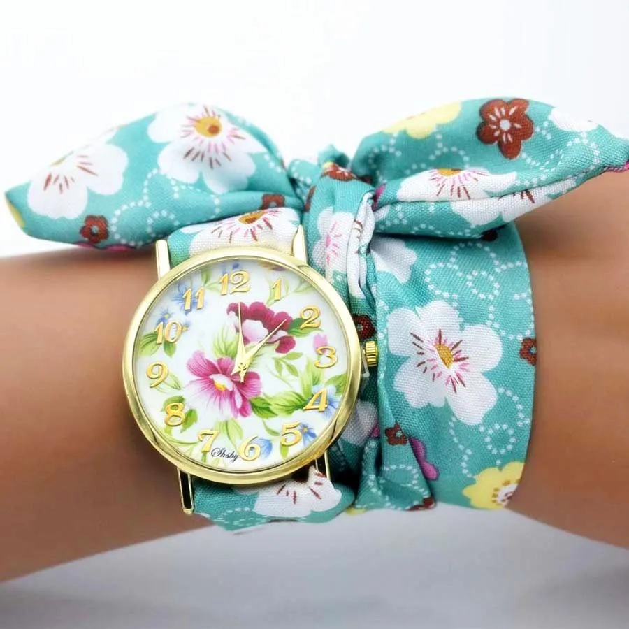 Women Floral Fabric Design Wrist Watches