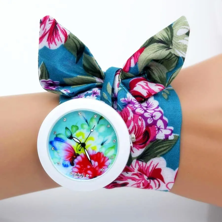 Women Floral Fabric Design Wrist Watches