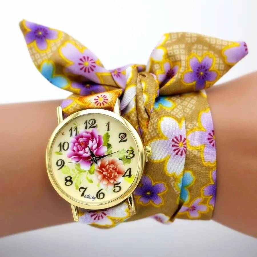 Women Floral Fabric Design Wrist Watches