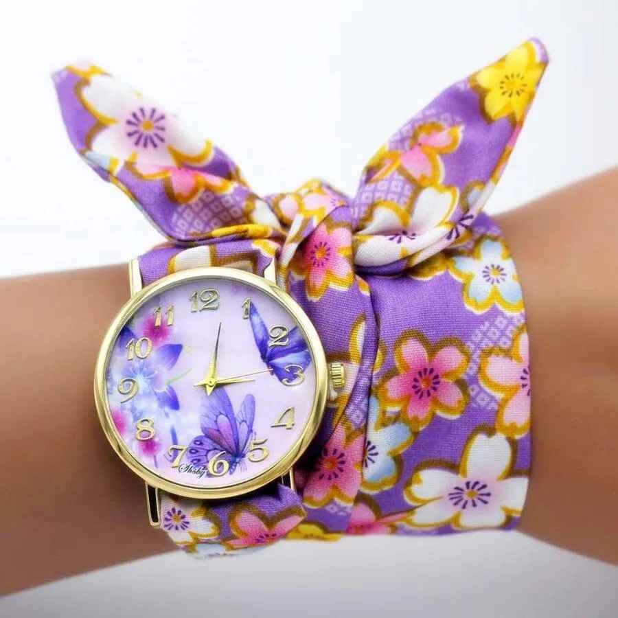 Women Floral Fabric Design Wrist Watches