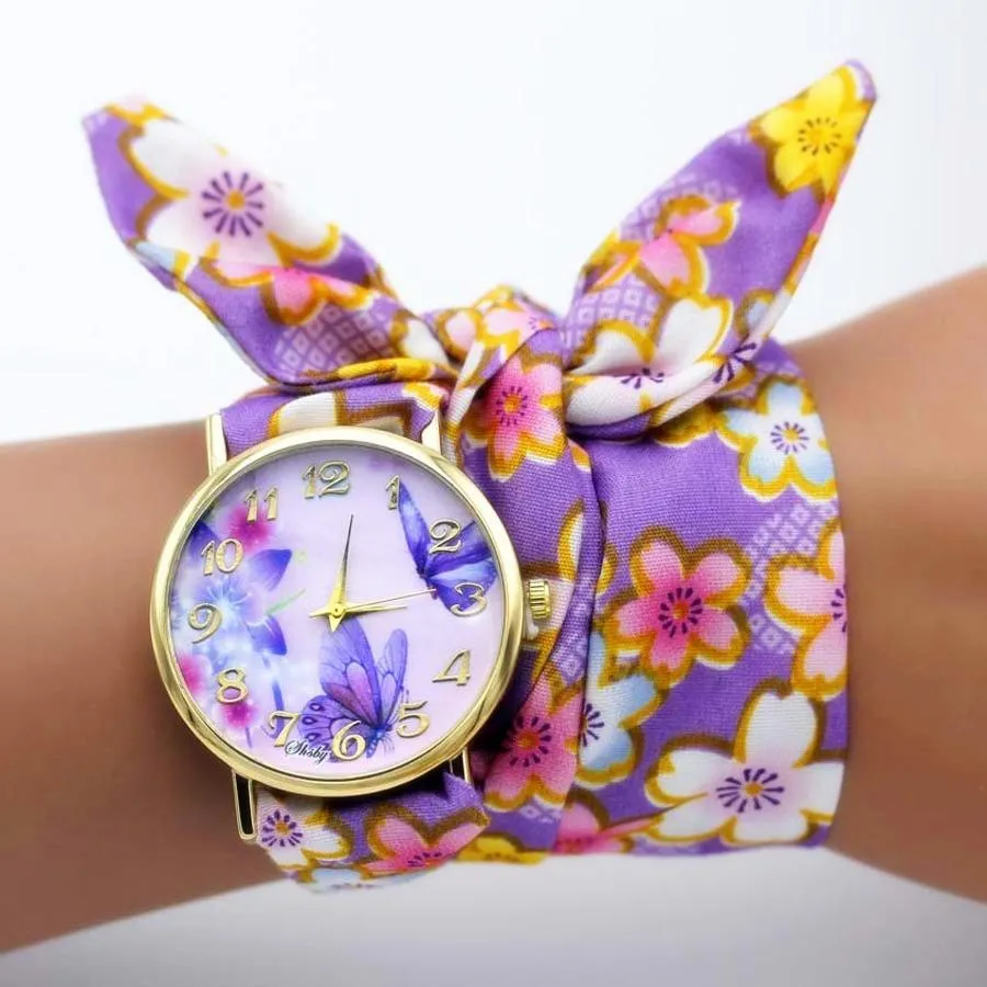 Women Floral Fabric Design Wrist Watches