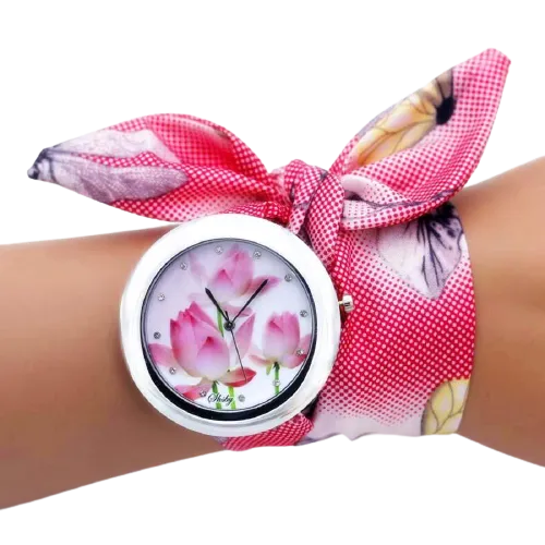 Women Floral Fabric Design Wrist Watches